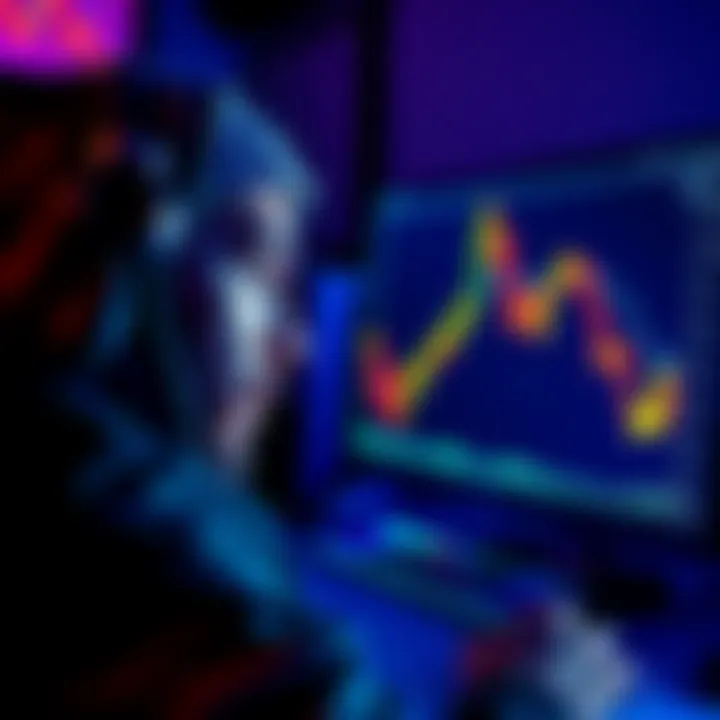 A person looking shocked at a computer screen showing a declining crypto graph.