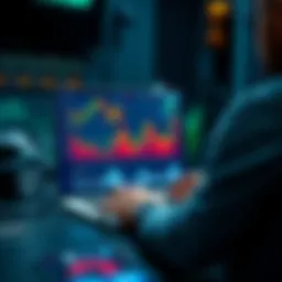 A person analyzing cryptocurrency trends on a laptop with market graphs displayed on the screen.
