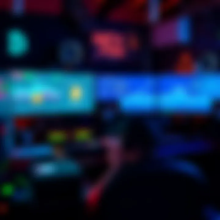 A crypto miner working with RX 570 and RX 580 GPUs, showcasing a computer setup with multiple screens displaying mining stats and a digital currency portfolio.