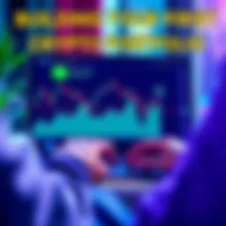 A beginner building a crypto portfolio with a laptop and charts on the screen, featuring Bitcoin and Ethereum symbols