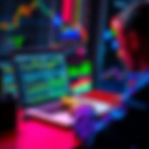 A person analyzing crypto market trends on a laptop with charts and graphs showing profits.