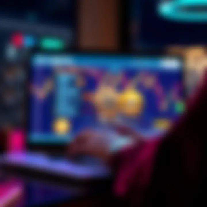 A person shopping online with cryptocurrency on a laptop, showing various digital currencies like Bitcoin and Ethereum.