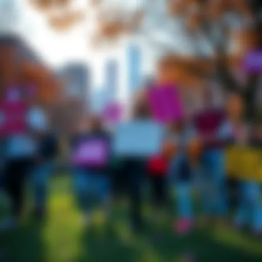 Group of crypto enthusiasts holding signs for NYC mayoral candidates in a park