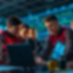 A group of traders sharing insights on cryptocurrency, focused on a laptop and charts, emphasizing caution against scams