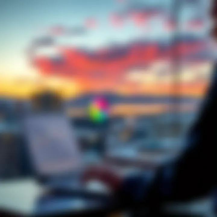 A person analyzing crypto charts on a laptop with Alberta skyline in the background