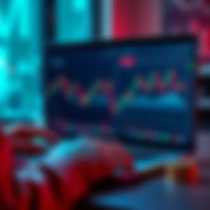 A person using a laptop to trade cryptocurrency on the BitMart platform with charts and graphs on the screen