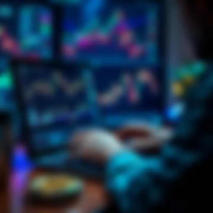 Person analyzing cryptocurrency profits on a laptop with charts and graphs displayed, considering reinvestment strategies during a bull market.
