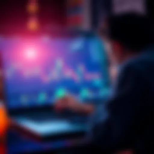A person looking at fluctuating crypto market graphs on a laptop, symbolizing the volatility of cryptocurrency investments.