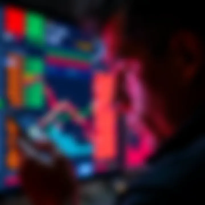 A person looking intently at a smartphone displaying cryptocurrency charts and data, illustrating the focus on investing vs gambling.