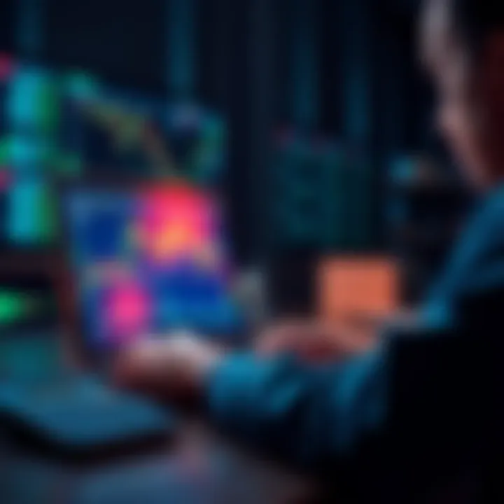 A person looking at cryptocurrency charts on a laptop with excitement and a calculator nearby, symbolizing financial growth.