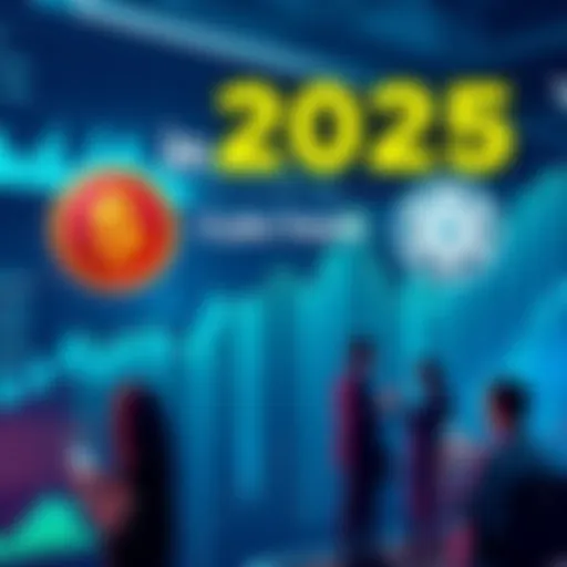 A visual representation of cryptocurrency trends featuring $CRO and CDC logos with upward market graphs and people analyzing data on their devices.