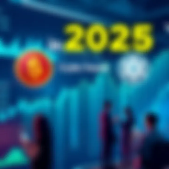A visual representation of cryptocurrency trends featuring $CRO and CDC logos with upward market graphs and people analyzing data on their devices.