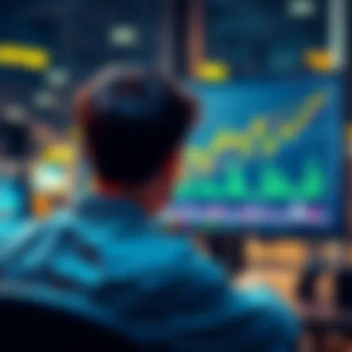 A person looking at a computer screen showing a chart with cryptocurrency on one side and index funds on the other, symbolizing different investment strategies.