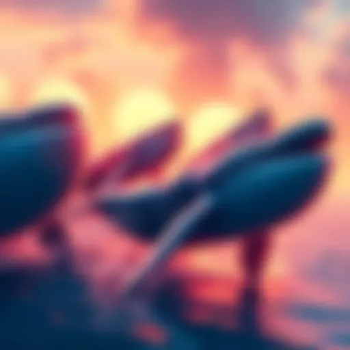 Group of crypto whales purchasing digital assets during a market dip, symbolizing confidence in future prices.