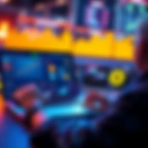 A person analyzing retirement options with charts and crypto symbols on a laptop, focusing on DeFi and stablecoin yields.