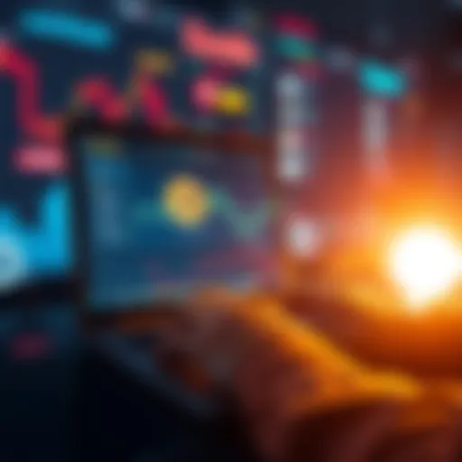 A person using a laptop to buy cryptocurrencies on exchanges like Coinbase and Kraken, with the Exodus wallet interface displayed on the screen.
