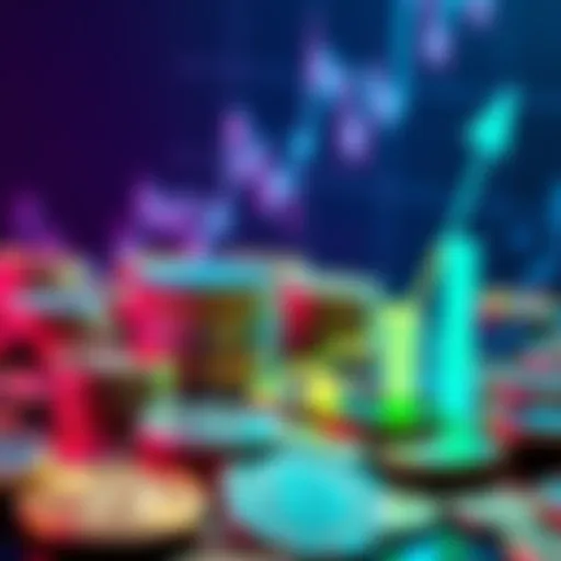 A visual representation of cryptocurrencies with coins and a graph showing upward trends, symbolizing increasing value and importance in finance.