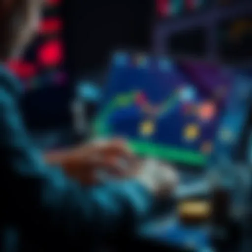 A person analyzing cryptocurrency charts on a laptop, with various coins displayed.