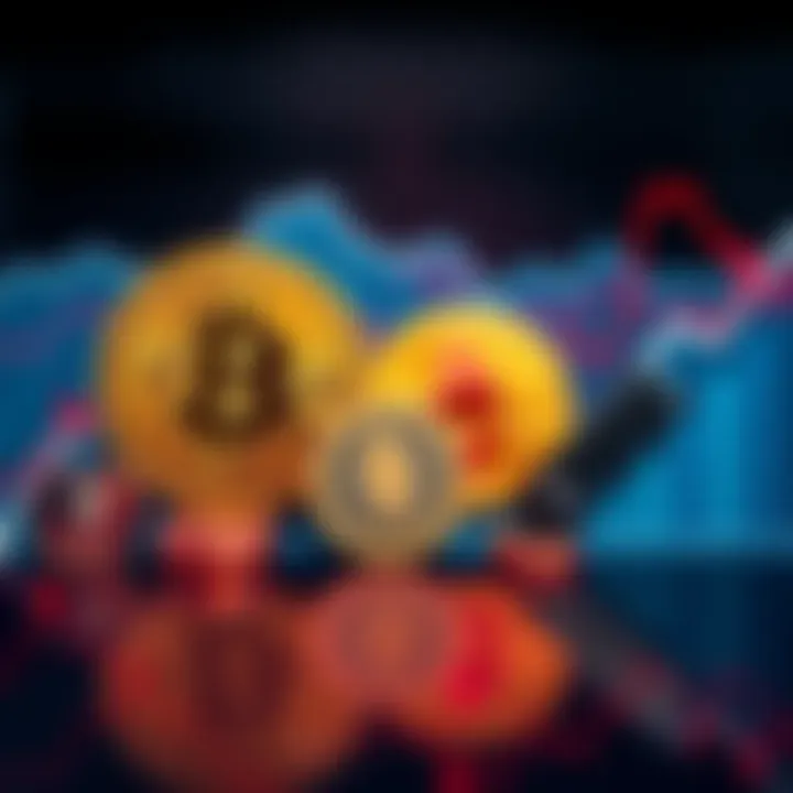 A visual representation of Bitcoin, Solana, Ethereum, and XRP coins alongside a graph showing investment growth strategies.