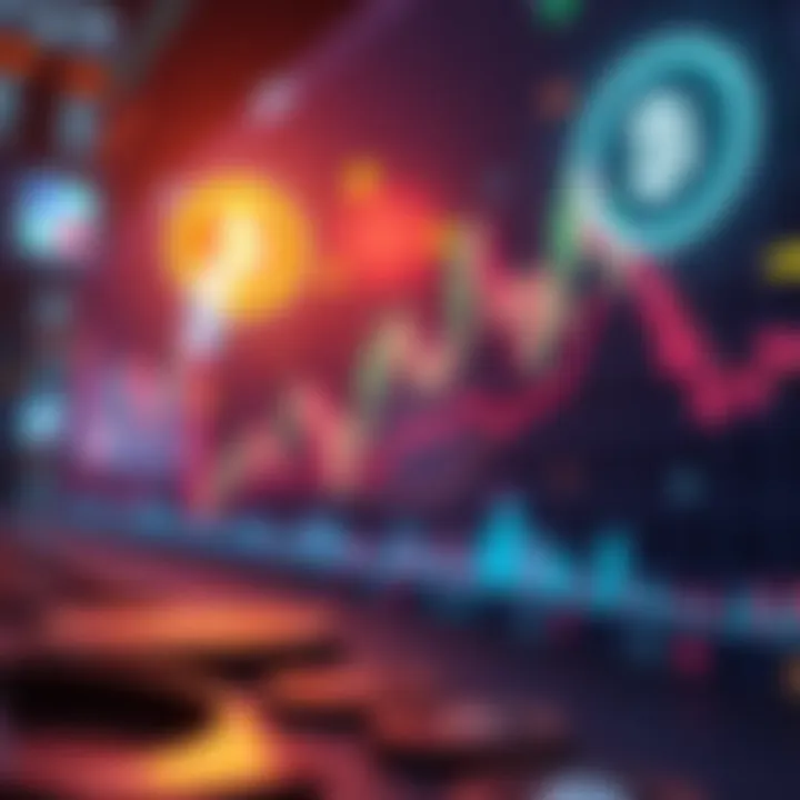 A visual representation of cryptocurrency symbols and charts showing market fluctuations and trends.