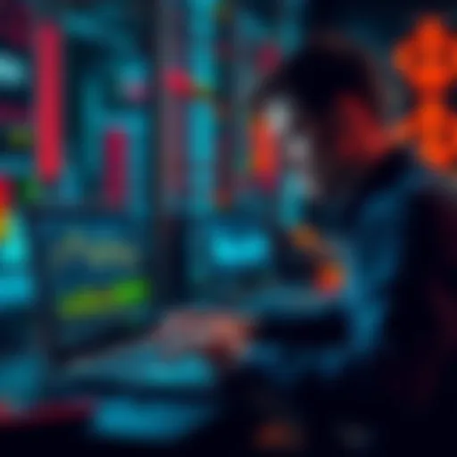 A person looking at cryptocurrency exchange platforms on a laptop with charts and graphs visible