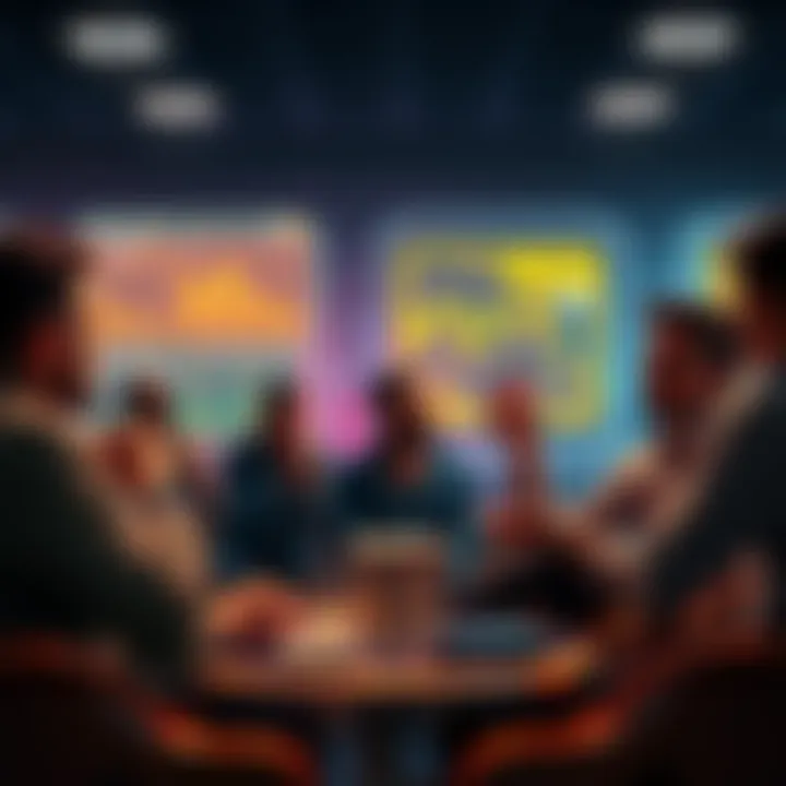A group of people discussing cryptocurrency in a casual setting, highlighting different opinions on its value.