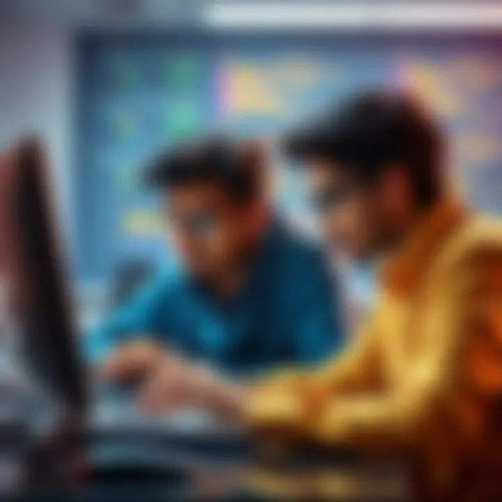 A computer science student from India working with a laptop on machine learning and data structures algorithms with a partner