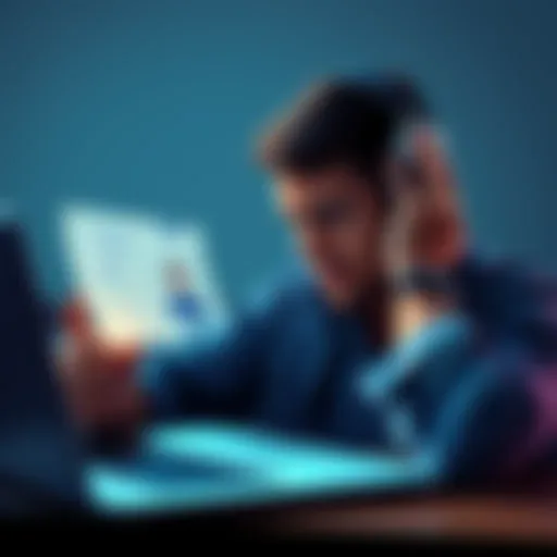 A person expressing frustration with a laptop, showing a Coinbase support page on the screen, symbolizing issues in recovering FLOKI tokens.
