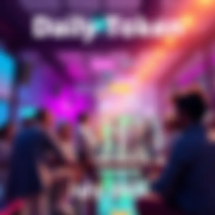 People engaging in a lively discussion about Amp Token with chat bubbles and a digital backdrop