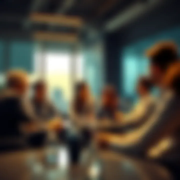 A group of people engaged in a discussion about trading strategies and events in a friendly setting.