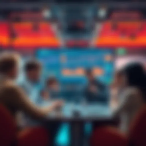 A group of people engaging in a lively discussion about trading strategies and current events in a virtual forum setting.