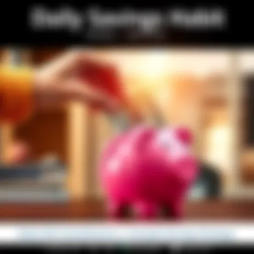 A person placing a $25 bill into a piggy bank, symbolizing consistent savings contributions, with a cheerful atmosphere.