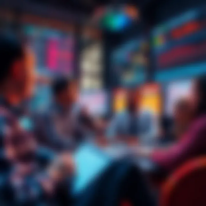 People engaging in a lively discussion about trading strategies and techniques