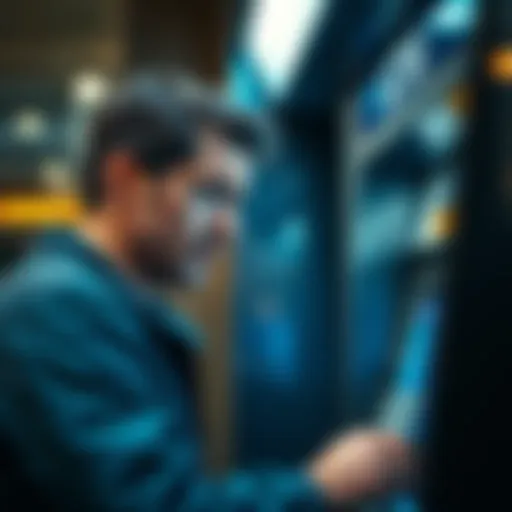 A person looks frustrated while trying to withdraw cash from an ATM with a debit card, which is not accepted.