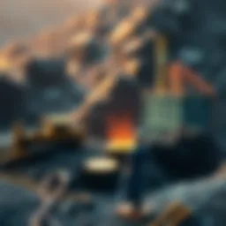 A graphic showing a small residential miner competing against larger industrial mining operations, highlighting the contrast in scale and resources.