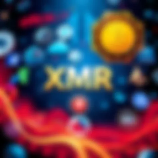 A collage of various decentralized trading platforms logos for buying XMR, with a secure and private feel