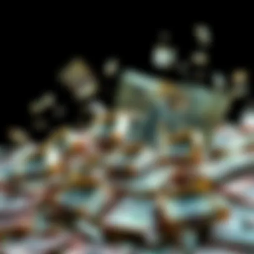 An illustration showing various fiat currency notes losing value, crumbling or fading away, symbolizing economic decline