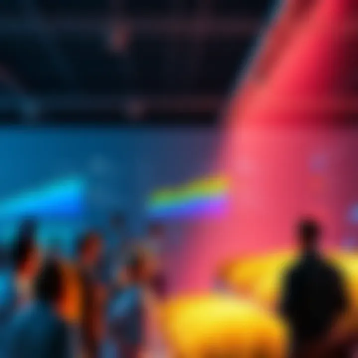 A graphic showing various DeFi yield protocols with positive growth charts and people engaging in discussions about their experiences.