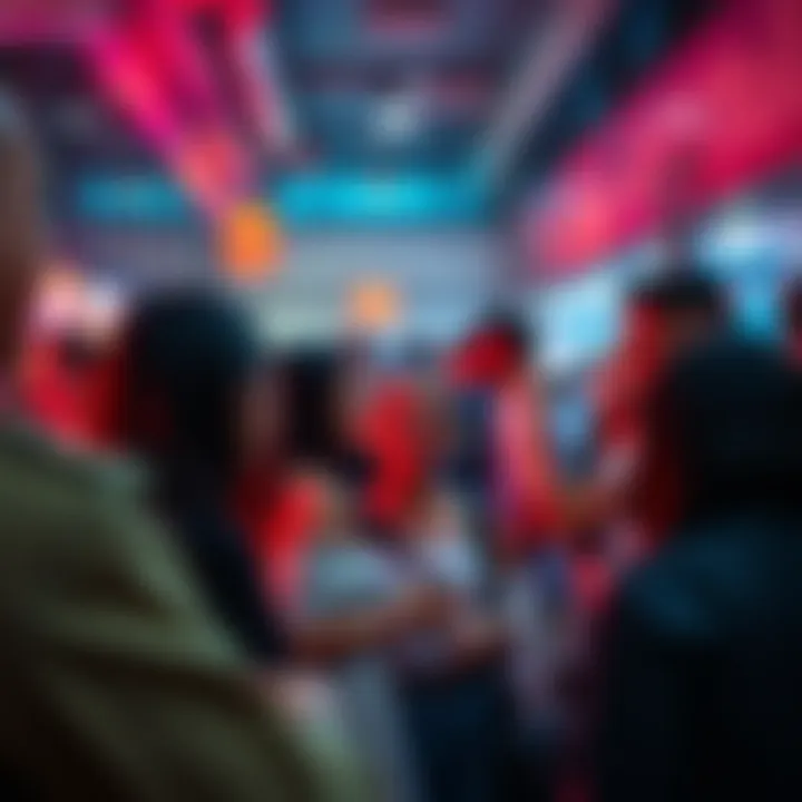 A group of people from different backgrounds interacting at a social event, showcasing the blend of degen culture and mainstream life.