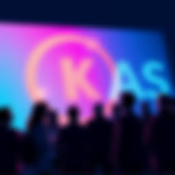 Group of people discussing cryptocurrency $KAS with Coinbase logo in the background