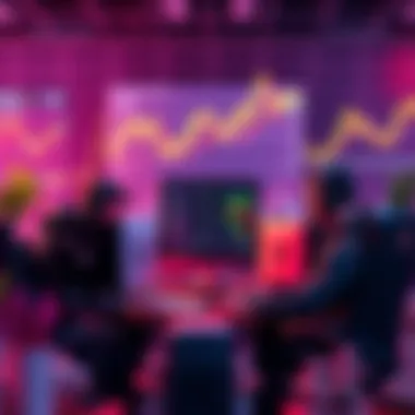 A group of developers working on new cryptocurrency tokens with a computer and charts in the background