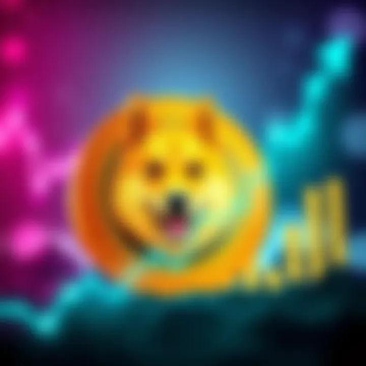 Doge coin symbol with a graph showing upward trend, representing market predictions