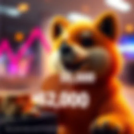 A graphical representation of increasing Doge coin holdings, showing a rise from 50,000 to 62,000 with a playful Doge mascot in the background.