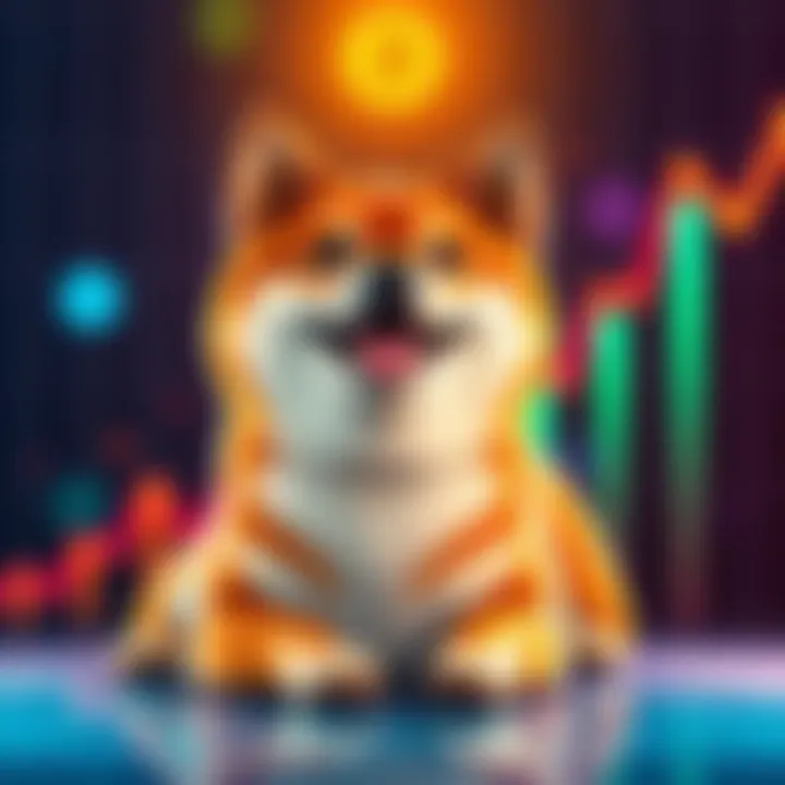 A cheerful Shiba Inu dog with a rising chart in the background, symbolizing potential growth for Doge cryptocurrency.
