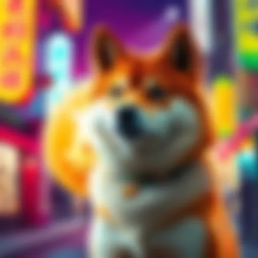 Doge coin symbol displayed with a Shiba Inu dog in a vibrant setting, representing the shift to Doge as global currency.