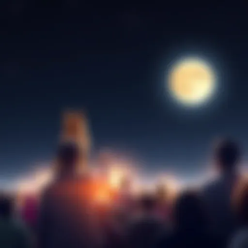 A group of 134 people sharing their thoughts on Dogecoin while looking at the moon, surrounded by a night sky