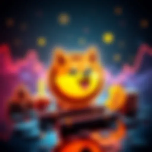 Four new Dogecoin ETFs are introduced, featuring a stylized Dogecoin logo and financial symbols representing investment.