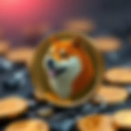 A shiny Dogecoin symbol with a Shiba Inu dog on a gold coin, representing the cryptocurrency's meme culture.