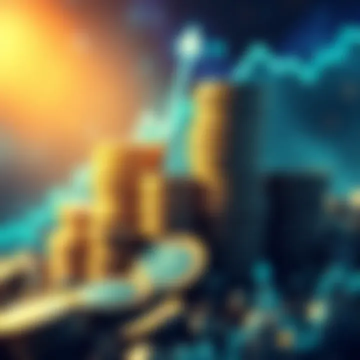A graphic showing 40,000 Dogecoin coins stacked, with a rising graph indicating growth, representing optimism in the cryptocurrency market.