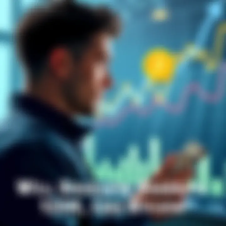 A person looks at a digital chart showing the rise of Dogecoin, holding a wallet with a small amount of money, symbolizing hope for big returns.